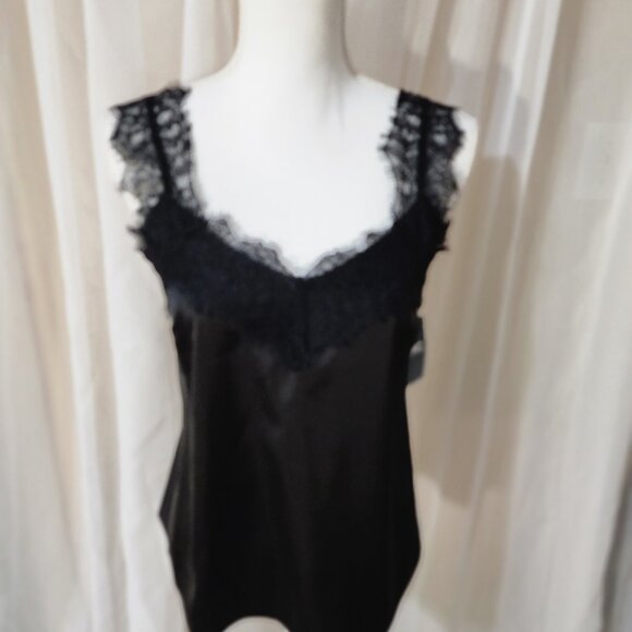 NWT- INC Black Satin and Lace Detail Cami/Tank - Picture 2 of 7